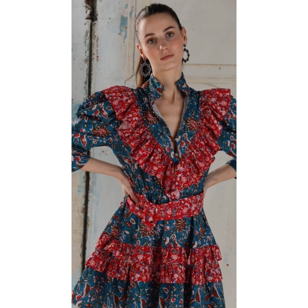 Place Nationale Floral Boho Ruffle High Neck Mini Dress